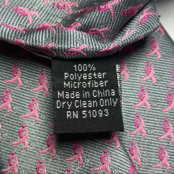 SUSAN G. KOMEN For The Cure Neck Tie, 59”, Grey, Pink Ribbons GENUINE - Picture 2 of 5